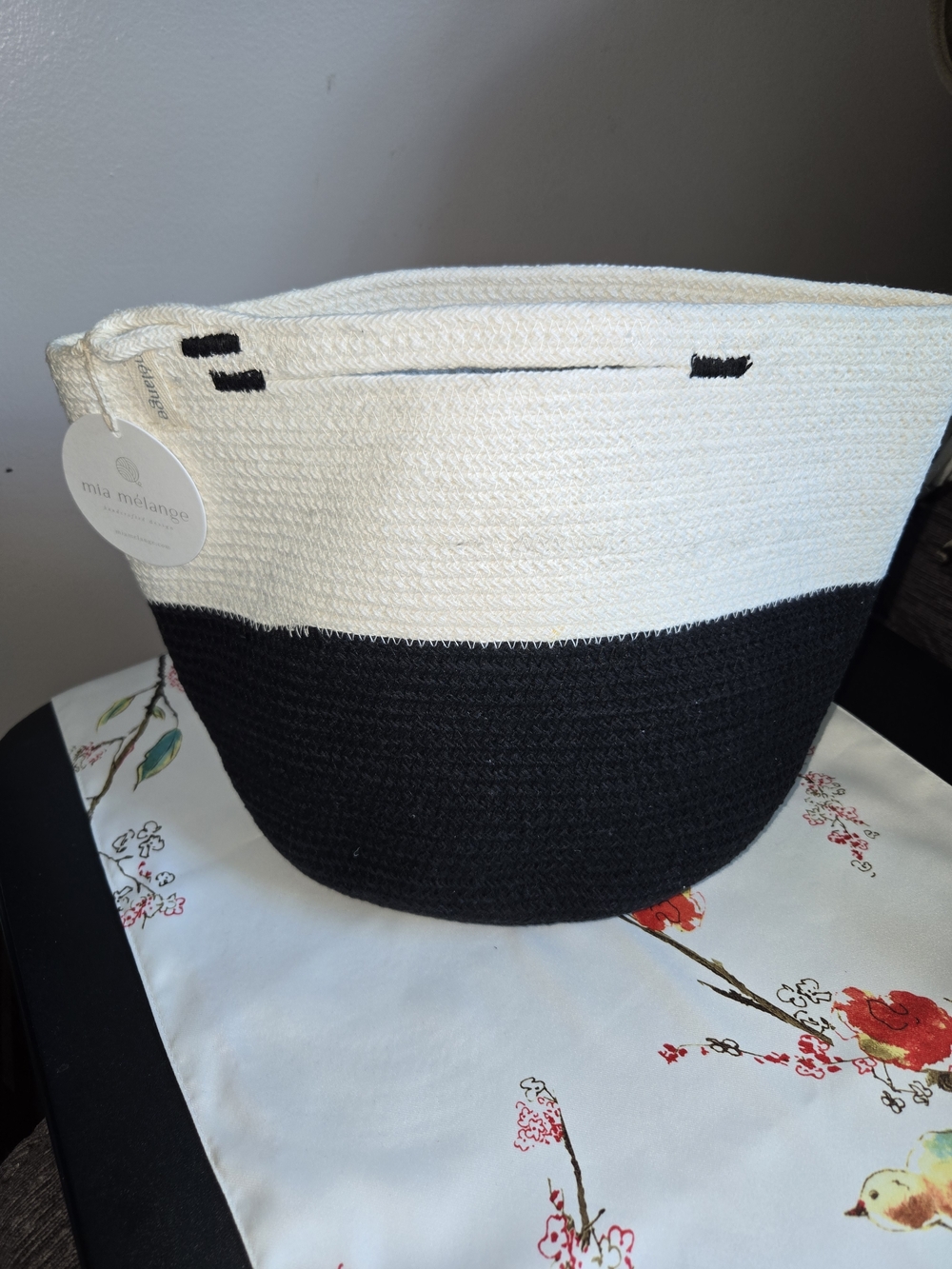 Two-Tone Black & Cream Woven Tote